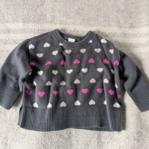 GAP Toddler Heart Pattern Sweater - Charcoal with Pink and Cream Accents